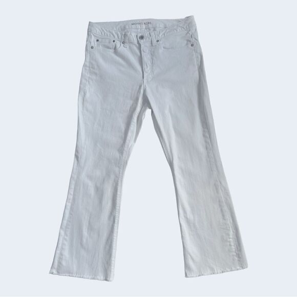 Michael Kors White Button Fly Cropped Flare Raw Hem Jeans sz 8 - Picture 2 of 12